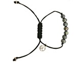 6-7MM Round Black Freshwater Pearl Black Cord Bolo Bracelet with Stainless Steel Accent Tag