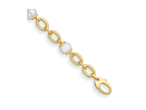 14K Yellow Gold Freshwater Cultured Pearl and Chain 7.75-inch Bracelet