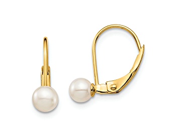 Picture of 14K Yellow Gold 4-5mm White Round Freshwater Cultured Pearl Leverback Earrings