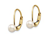 14K Yellow Gold 4-5mm White Round Freshwater Cultured Pearl Leverback Earrings