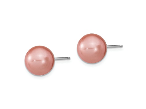 Rhodium Over Sterling Silver 10-11mm White/Pink Imitation Shell Pearl 3 Earring Set