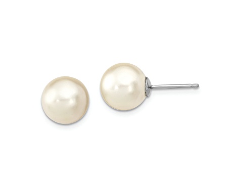 Rhodium Over Sterling Silver 10-11mm White/Pink Imitation Shell Pearl 3 Earring Set
