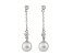 7-7.5mm Akoya Pearl with Diamond Accent 14K White Gold Dangling Chain Earrings, 0.12ctw