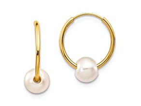10k Yellow Gold 5-6mm White Semi-round Freshwater Cultured Pearl 9/16" Endless Hoop Earrings