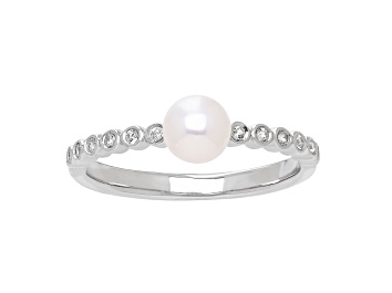 Picture of 5-5.5mm Round White Freshwater Pearl with 0.14ctw White Sapphire Sterling Silver Ring