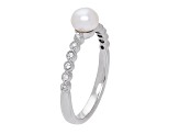 5-5.5mm Round White Freshwater Pearl with 0.14ctw White Sapphire Sterling Silver Ring
