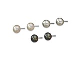 Rhodium Over Sterling Silver Multi-color Freshwater Pearl Necklace/Bracelet/Earring Set