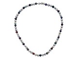 Rhodium Over Sterling Silver Multi-color Freshwater Pearl Necklace/Bracelet/Earring Set