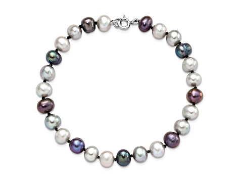 Rhodium Over Sterling Silver Multi-color Freshwater Pearl Necklace/Bracelet/Earring Set