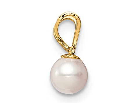 14k Yellow Gold 4-5mm White Near Round Freshwater Cultured Pearl Pendant