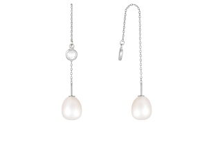 7.5-8mm White Cultured Freshwater Pearl and Cubic Zirconia Rhodium Over Sterling Silver Earrings