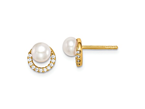 Sterling Silver Gold-tone with Freshwater Cultured Pearl and Cubic Zirconia Earrings
