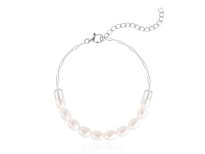 5-5.5mm White Cultured Freshwater Pearl Silver  Bracelet