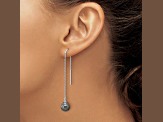 Rhodium Over Sterling Silver Black Tahitian Pearl Threader Earrings