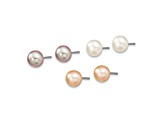 Rhodium Over Sterling Silver Multi-color Freshwater Pearl Necklace/Bracelet/Earring Set