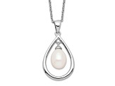 Rhodium Over Sterling Silver 7-8mm White Freshwater Cultured Pearl Pendant Necklace