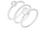 White Cultured Freshwater Pearl Rhodium Over Silver Ring