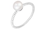 White Cultured Freshwater Pearl Rhodium Over Silver Ring