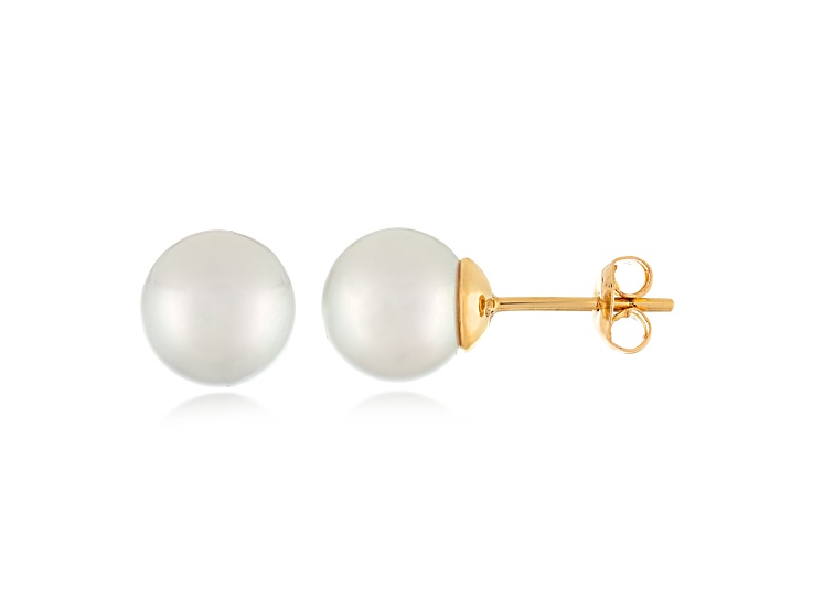 8-9mm Round White south sea earrings in 14k yellow gold