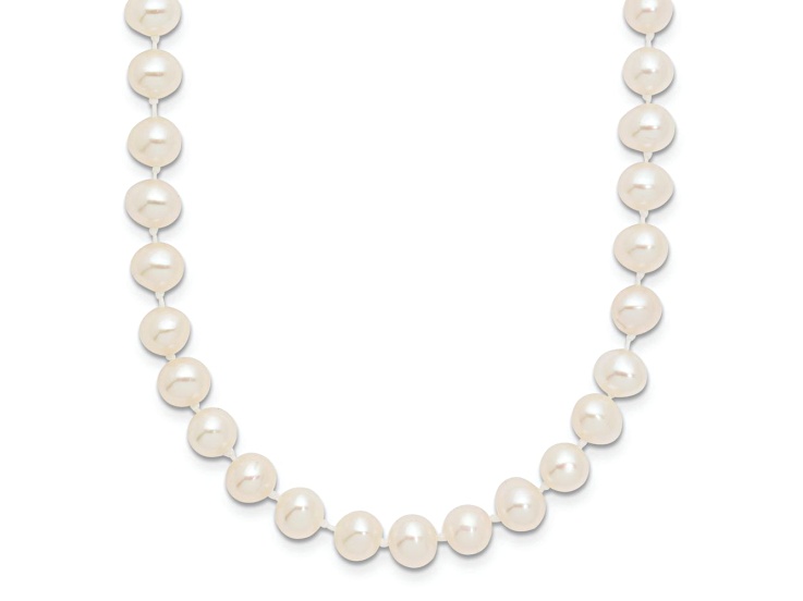10k Yellow Gold 5-6mm White Near Round Freshwater Cultured Pearl 16 Inch Necklace