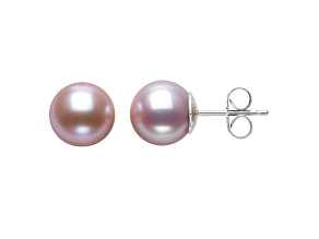 Pink Cultured Freshwater Pearl Rhodium Over Sterling Silver Earrings