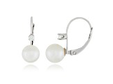 14k White Gold Leverback Earring with 7mm Freshwater Pearl and .10CT DTW