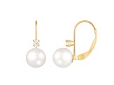 14k Yellow Gold Leverback Earring with 7mm Freshwater Pearl and .10CT DTW