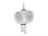 Rhodium Over 14k White Gold Textured Tennis Racquets with Freshwater Pearl Charm