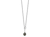 Rhodium Over Sterling Silver 9-10mm Teardrop Tahitian Saltwater Cultured Pearl Slide Necklace