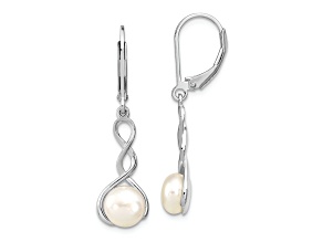 Rhodium Over Sterling Silver Twisted Freshwater Cultured Pearl Leverback Dangle Earrings