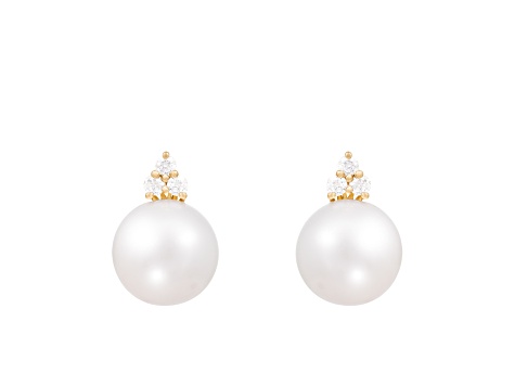 White Cultured Freshwater Pearl 14k Yellow Gold Earrings 9-10mm