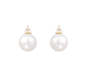 White Cultured Freshwater Pearl 14k Yellow Gold Earrings 9-10mm