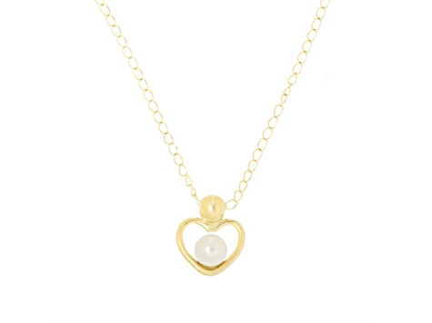 3mm Round White Freshwater Pearl 14K Yellow Gold Pendant with Chain