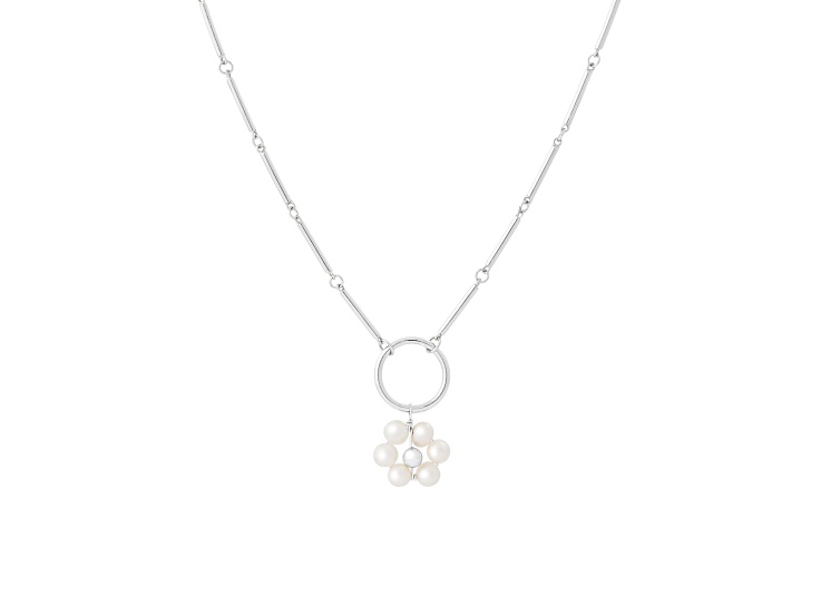 4-4.5mm Off Round White Cultured Freshwater Pearl Rhodium Over Sterling Silver Strand Necklace