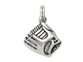 Sterling Silver Antiqued Baseball Glove with Simulated Pearl Charm