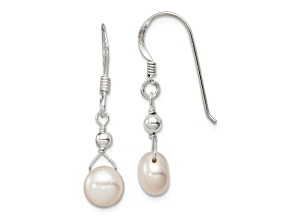 Sterling Silver Polished 7-8mm Freshwater Cultured Pearl Dangle Earrings