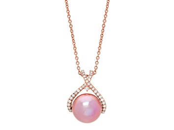 Picture of 13-14mm Round Pink Freshwater Pearl with Diamond Accents 14K Rose Gold Pendant with Chain