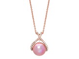 13-14mm Round Pink Freshwater Pearl with Diamond Accents 14K Rose Gold Pendant with Chain