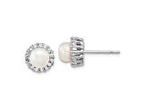 Rhodium Over Sterling Silver Cubic Zirconia and Freshwater Cultured Pearl Post Earrings