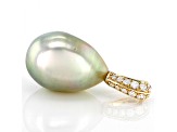 Light Pistachio Cultured South Sea Pearl with 0.16ctw Diamond 14k Yellow Gold Pendant