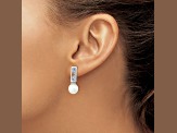 Rhodium Over 14K White Gold 3-4mm White Round Freshwater Cultured Pearl 0.02ctw Diamond Earrings