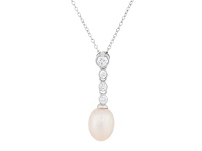 8-9mm White Cultured Freshwater Pearl Sterling Silver Pendant W/Chain