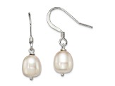 Sterling Silver Polished 7-8mm Freshwater Cultured Pearl Dangle Earrings