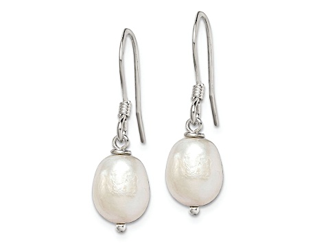 Sterling Silver Polished 7-8mm Freshwater Cultured Pearl Dangle Earrings