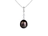 Cultured Tahitian Pearl 8mm Pendant in 14k white gold with diamonds