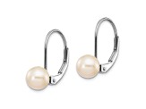 Rhodium Over 14K White Gold 6-7mm Round Freshwater Cultured Pearl Leverback Earrings