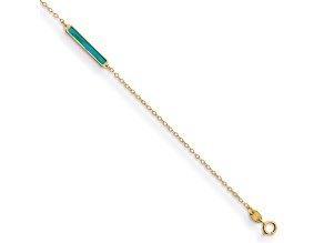 14K Yellow Gold White Mother of Pearl and Teal Color Bar 7-inch Bracelet