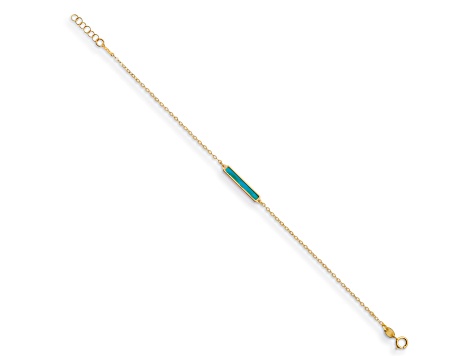14K Yellow Gold White Mother of Pearl and Teal Color Bar 7-inch Bracelet