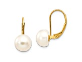 14K Yellow Gold 8-9mm White Button Freshwater Cultured Pearl Leverback Earrings