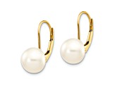 14K Yellow Gold 8-9mm White Button Freshwater Cultured Pearl Leverback Earrings